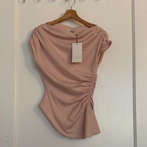 Zara Blush Ruched Asymmetric Blouse